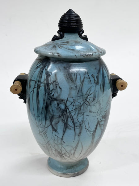 Tall Thin Blue Urn with Top (GS287)