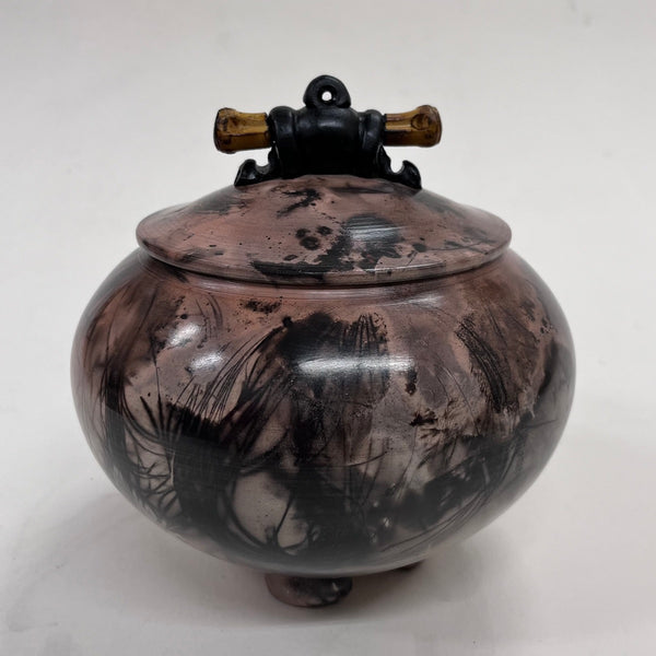 Geoff Searle artwork 'Medium Urn with Bamboo Knobs GS279' at White Rock Gallery