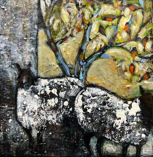 Lee Caufield artwork 'Sheep & Robins' at White Rock Gallery