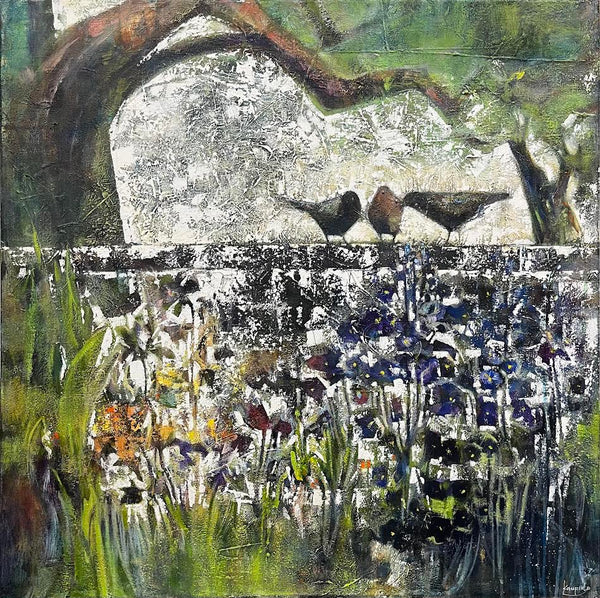 Featured artwork by Lee Caulfield, vibrant acrylic floral painting with bold colour and texture, contemporary Canadian art, available at White Rock Gallery