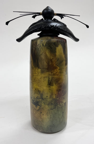 Tall Thin Vase with Black and Gold Top GS282