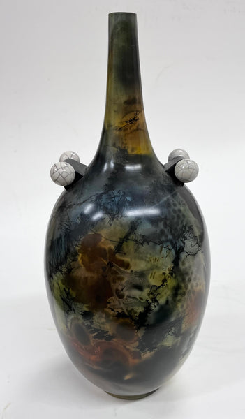 Tall Neck Vase with Raku Knobs GS272