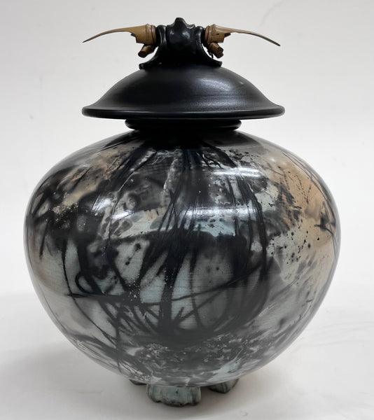 Large Round Vase with Horned Lid (GS285)