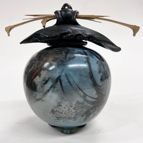 Small Round Blue Vase with Lid (GS292)