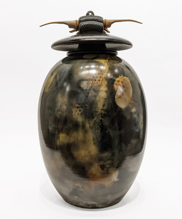 Geoff Searle artwork 'Big Round Vase with horn top - GS247' at White Rock Gallery