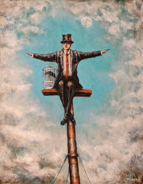 Michael Hermesh artwork 'The Flagpole Sitter' at White Rock Gallery