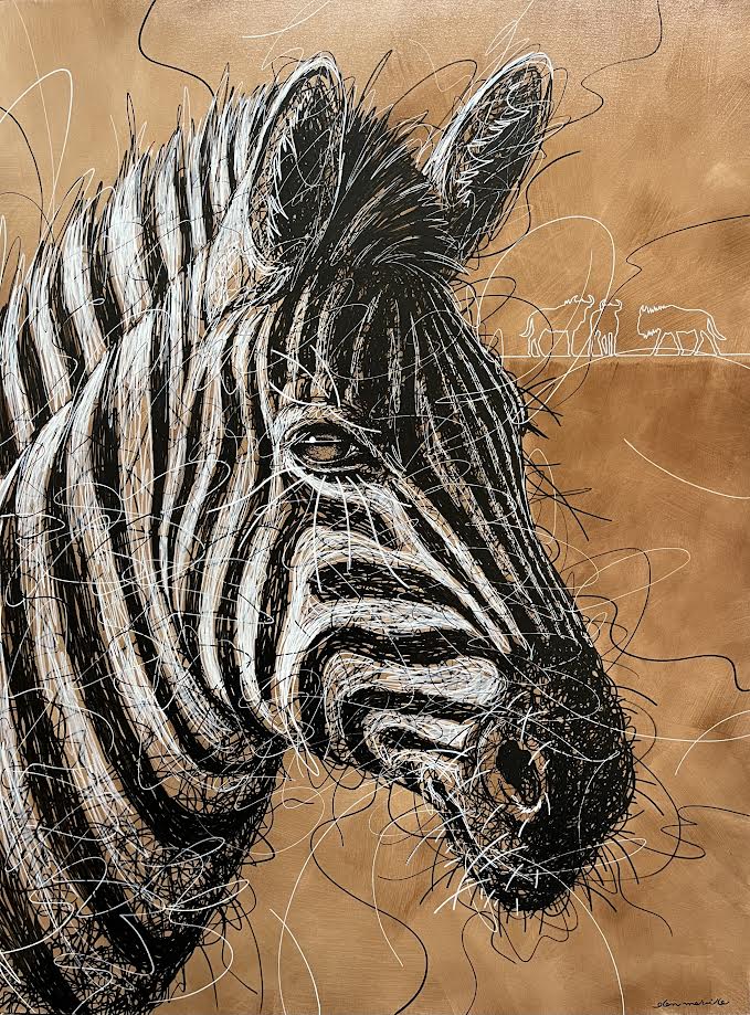 Glen Melville artwork 'Zebra and Blue Wildebeest.' at White Rock Gallery