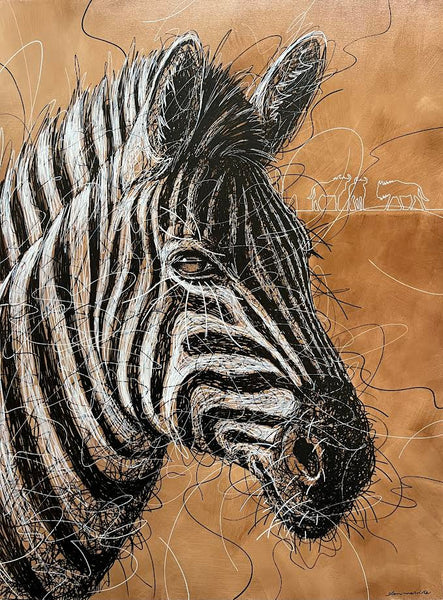 Glen Melville artwork 'Zebra and Blue Wildebeest.' at White Rock Gallery